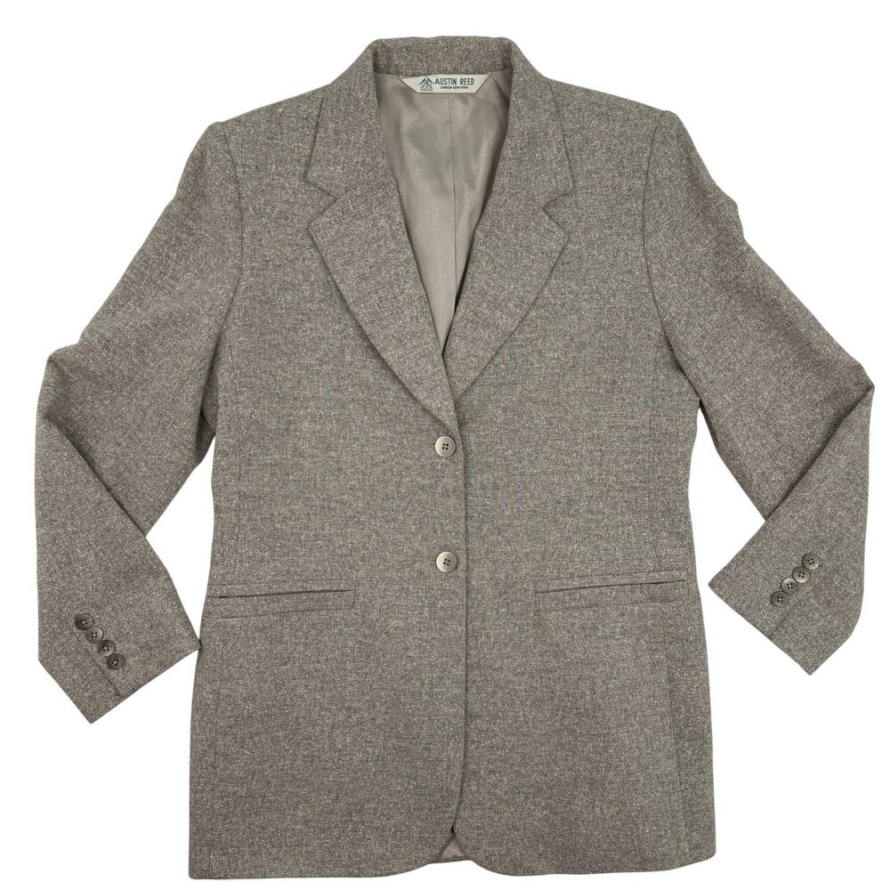 Austin Reed Wool Blend Blazer Size 8 Beige Tweed Heritage Made in USA Classic